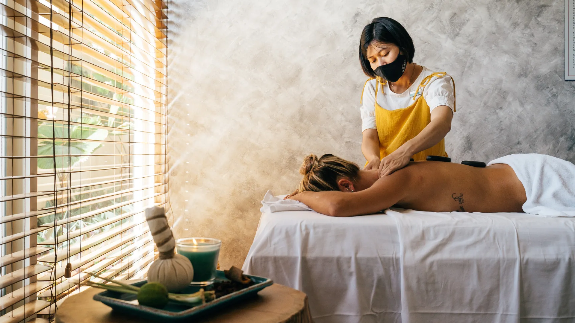 lady in a bed massage. 