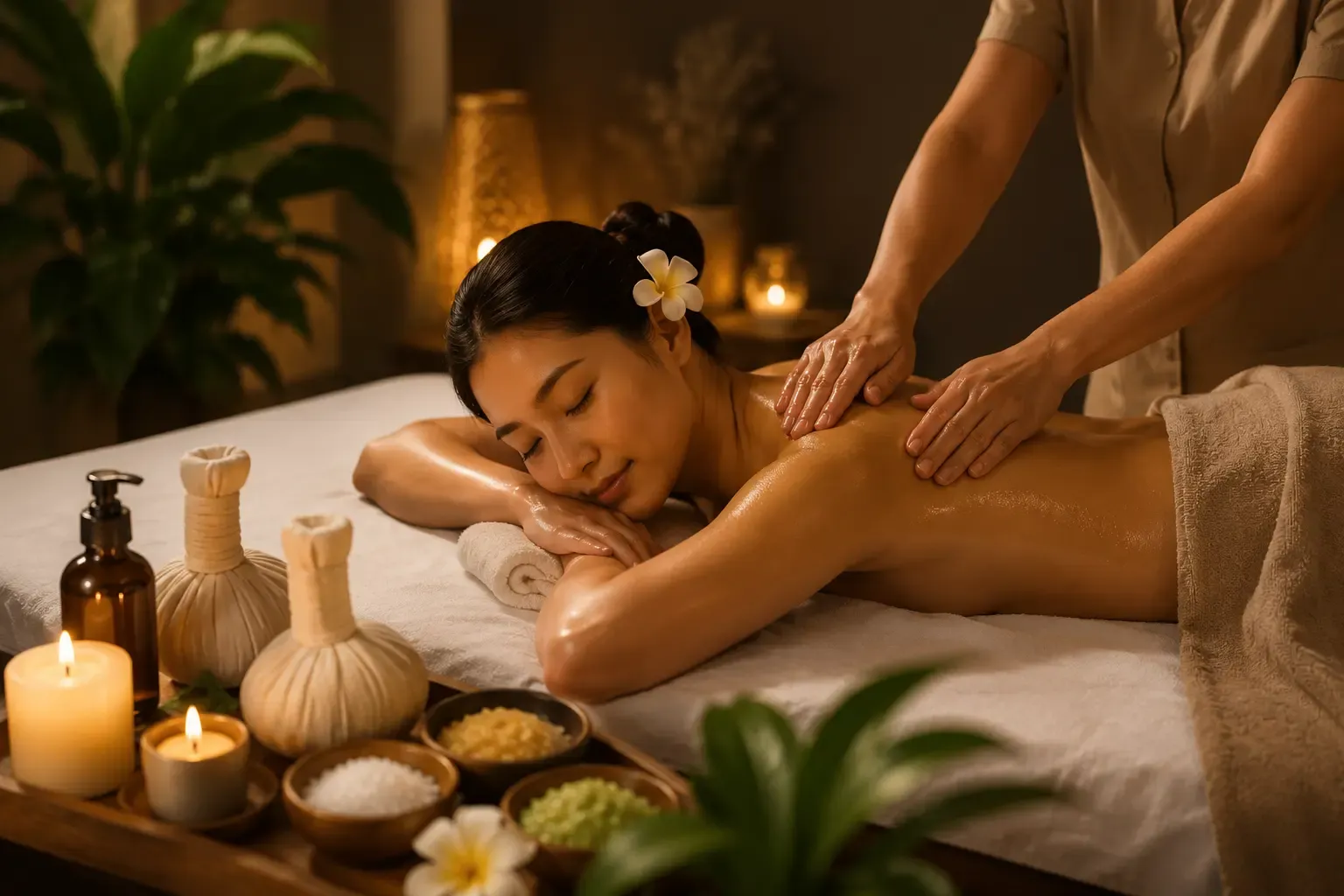 Client receiving relaxing massage treatment